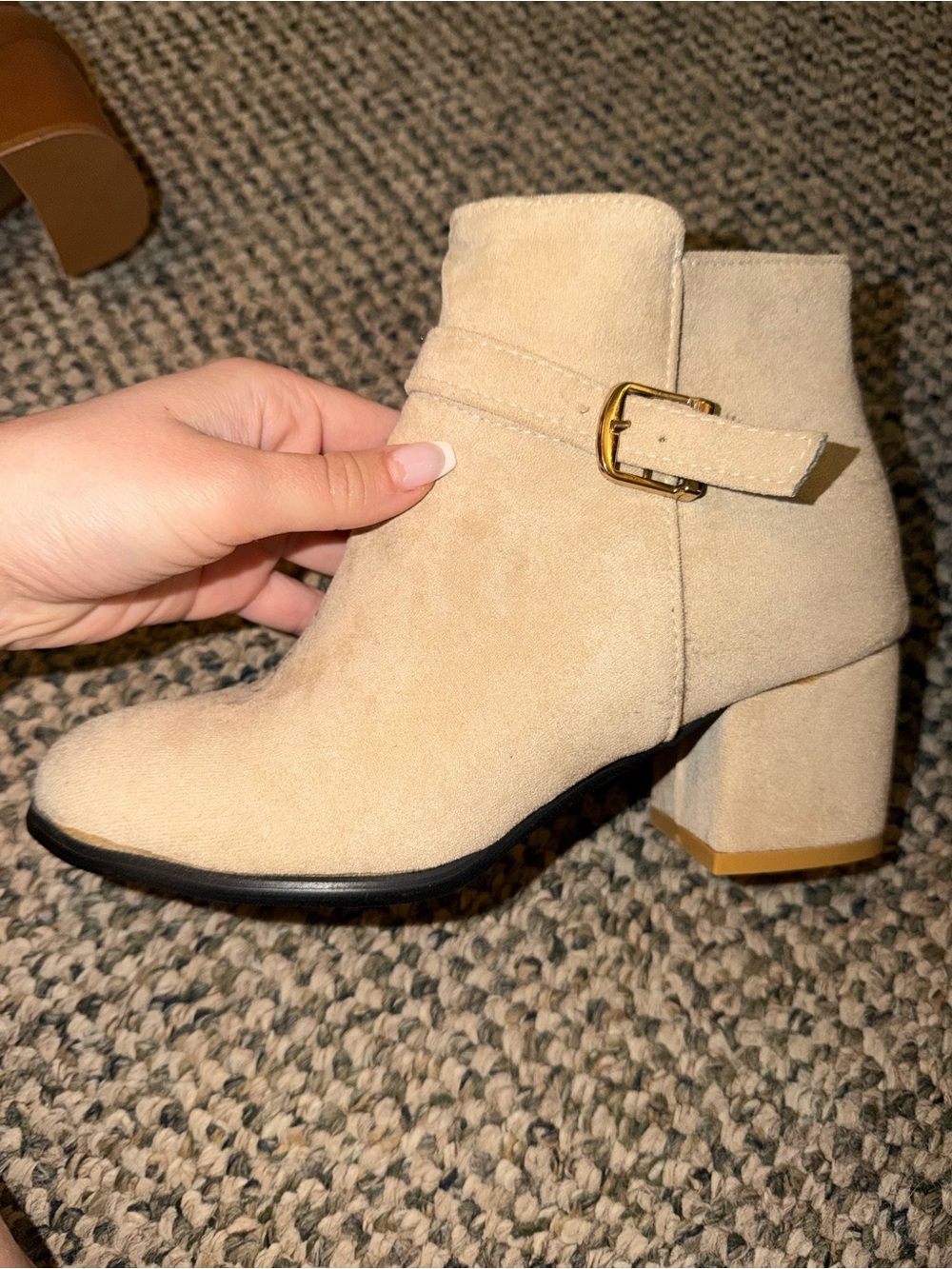 Women’s Ankle Boot with Gold Buckle - Cream NWOT